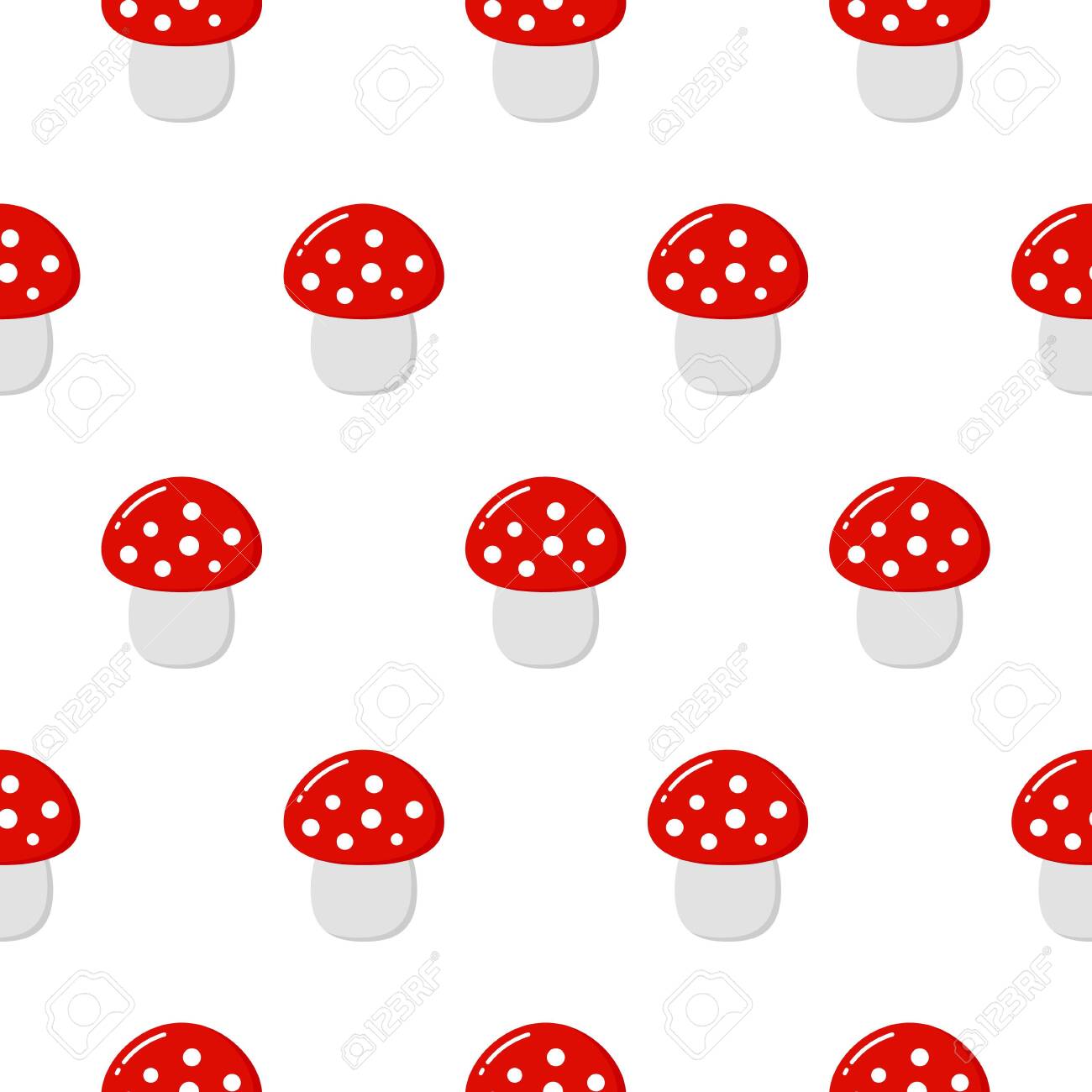 Cartoon Amanita Muscaria Fly Agaric Mushroom Seamless Pattern On
