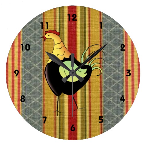 Vintage Wallpaper Country Rooster Print Clock