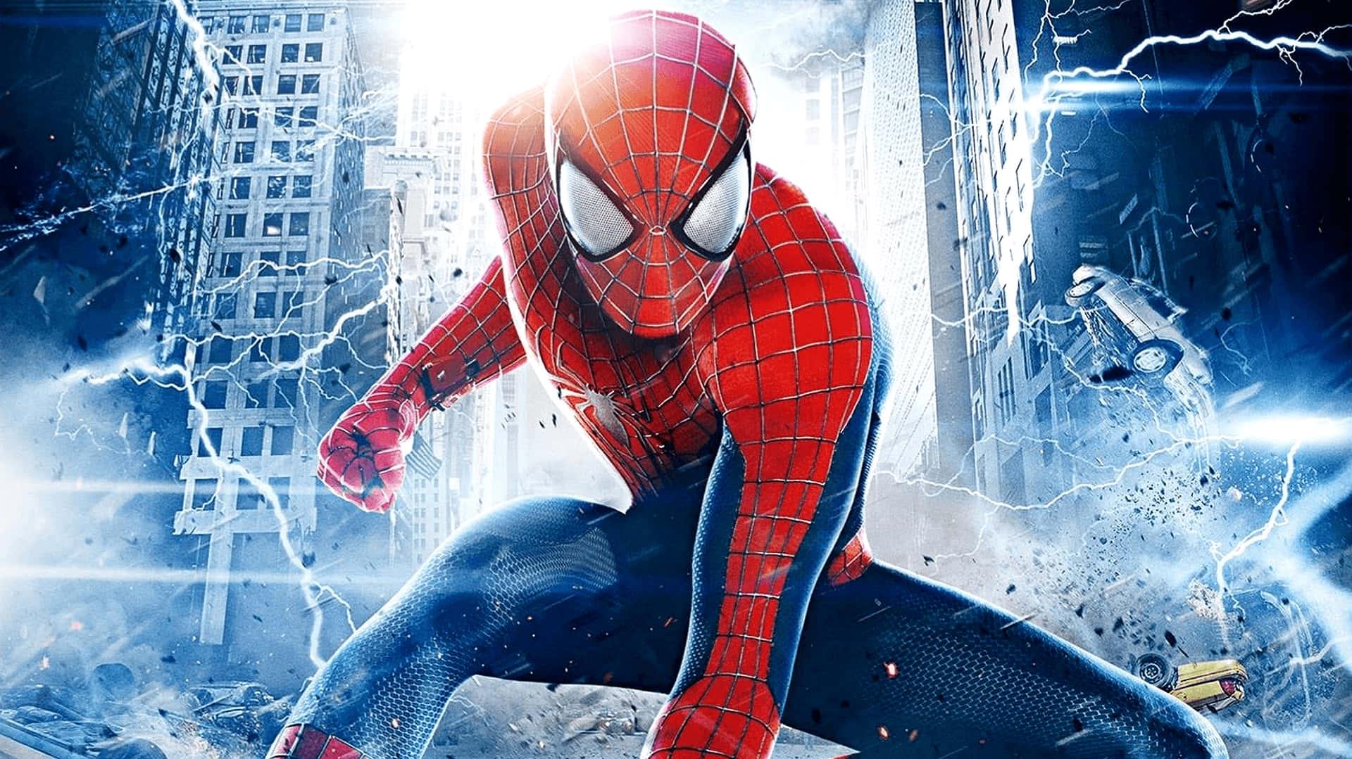 Peter Parker Aka Spider Man Surfing The Web On His