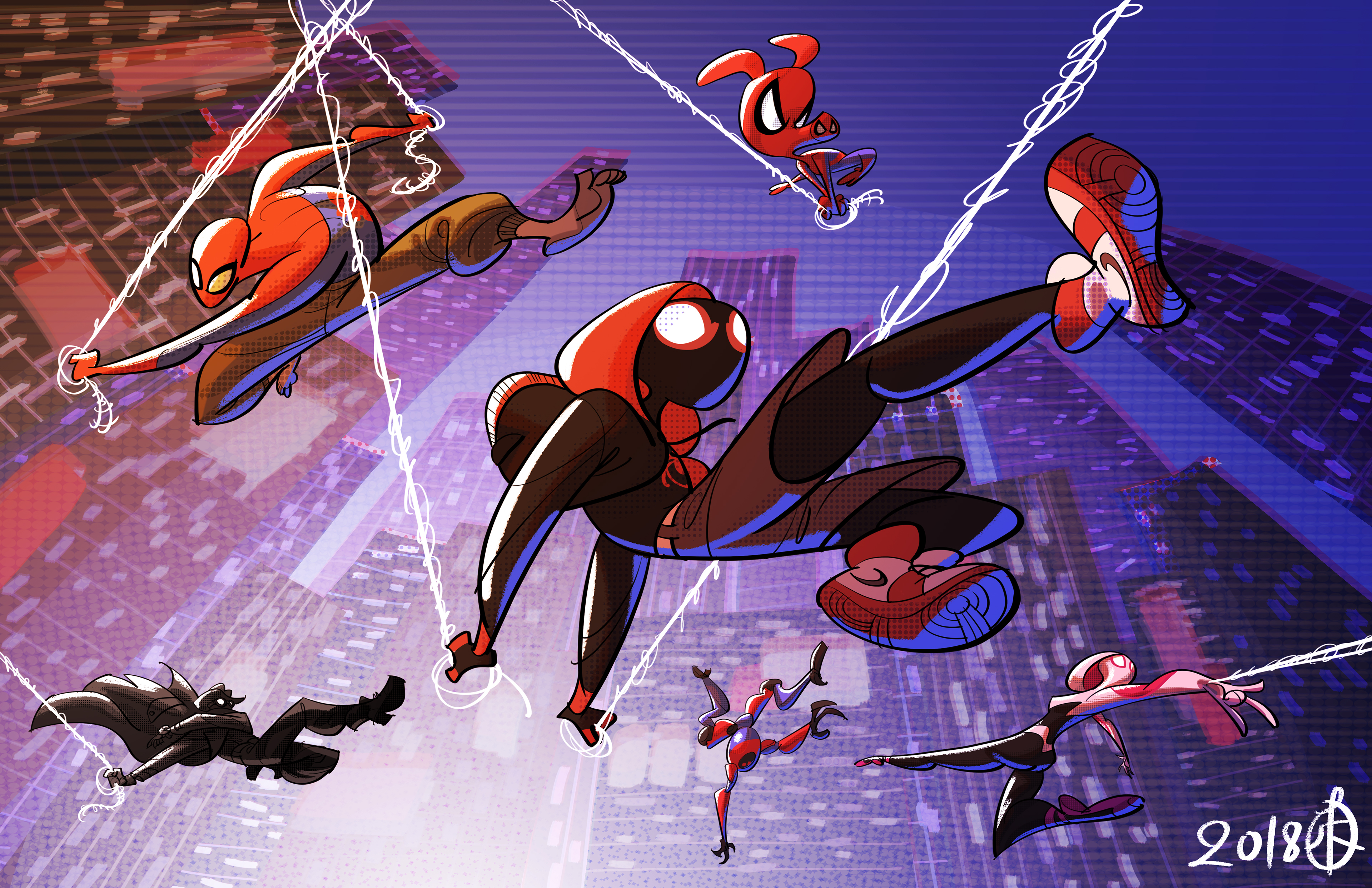 Spider Verse Cartoon Art Wallpaper HD Superheroes 4k