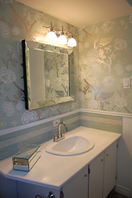 Wallpaper in powder room traditional bathroom