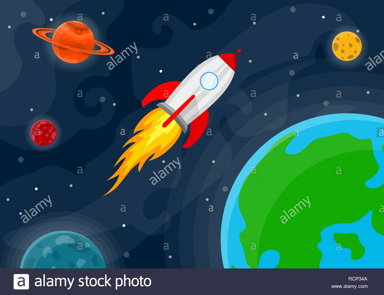 Space Pattern With Plas Stars And Rocket Vector Illustration