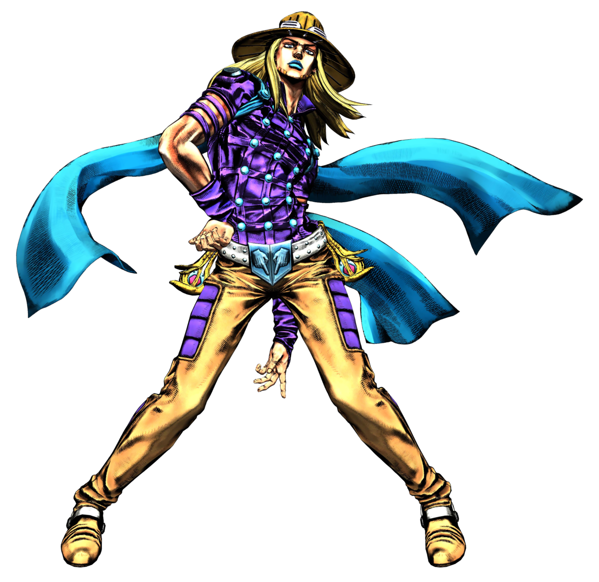 Gyro Zeppeli from JoJo's Bizarre Adventure, striking a dynamic pose against a black background
