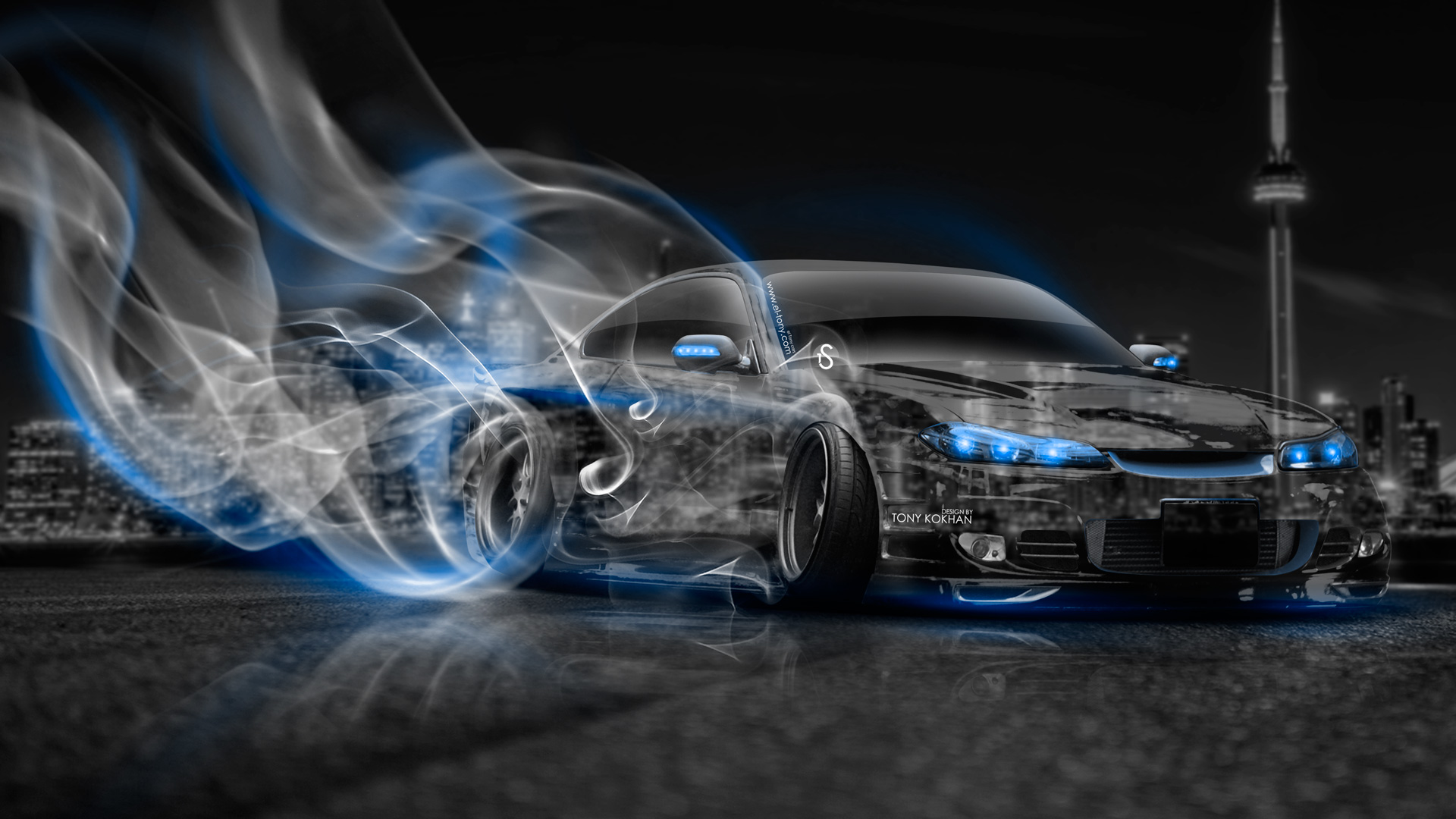 S15 Jdm Crystal City Drift Smoke Car Blue Neon HD Wallpaper