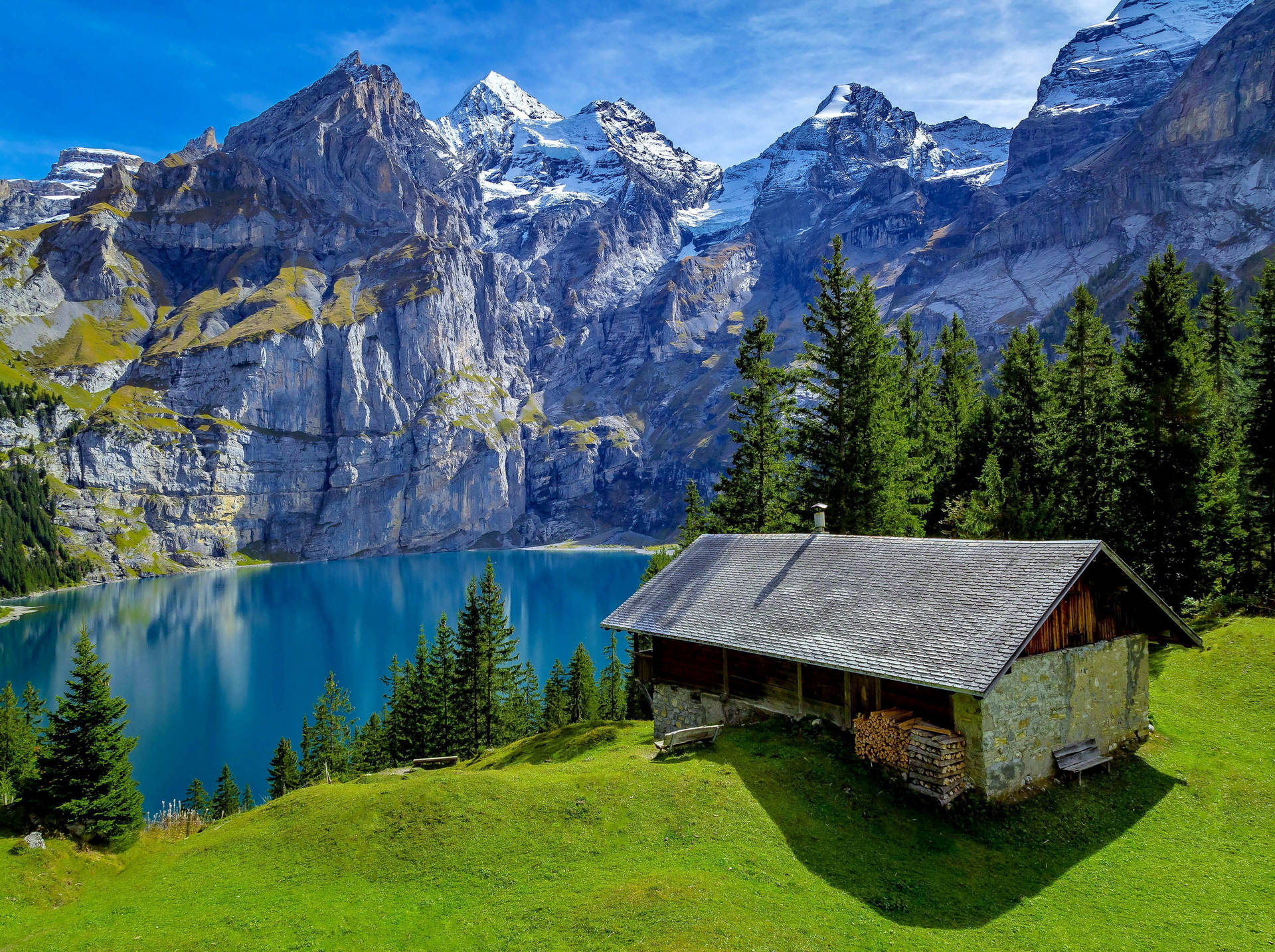 Lake Cabin Hill Wallpaper