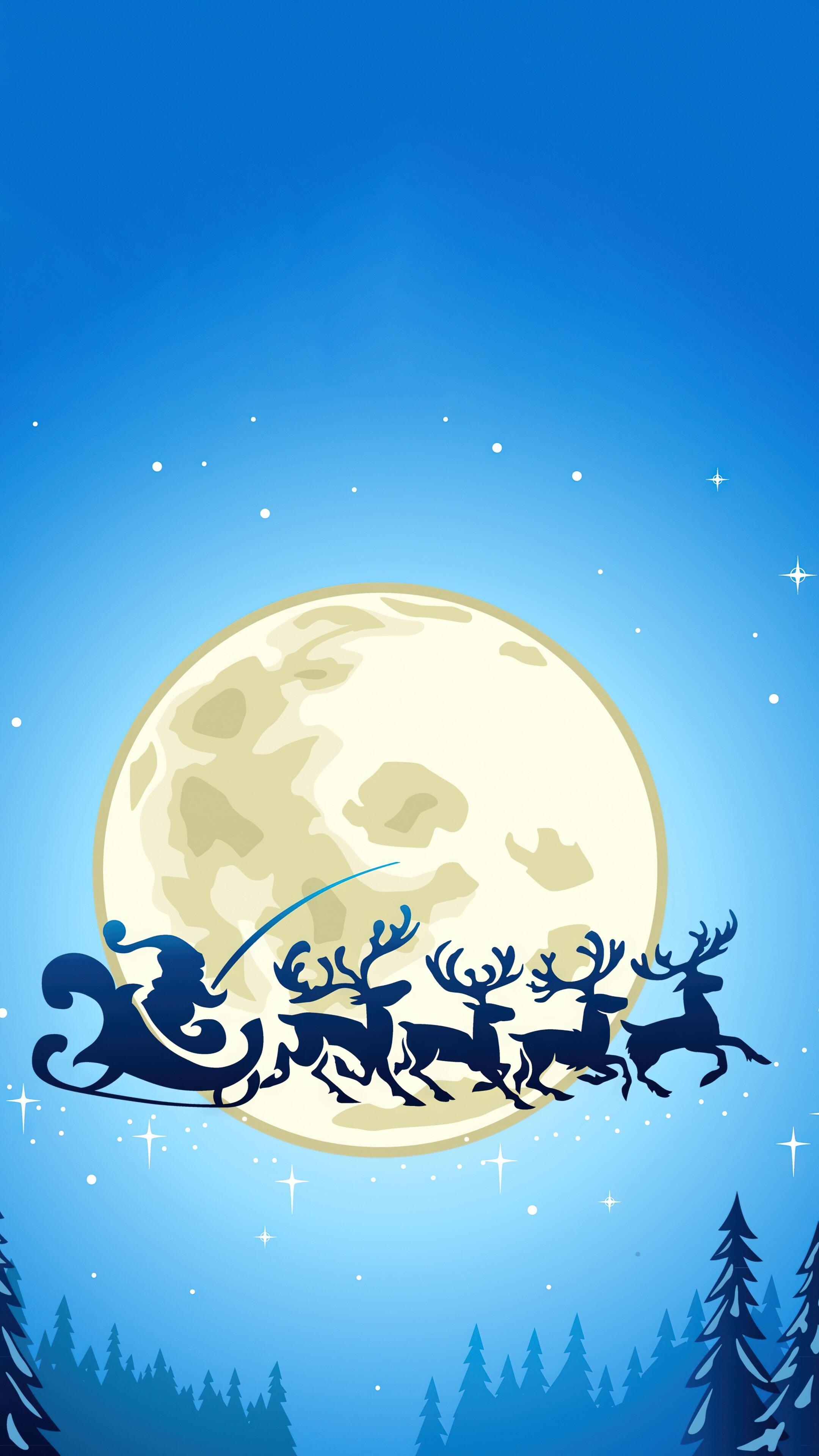 Santa Claus Reindeer Sleigh Christmas 4k Wallpaper iPhone HD Phone
