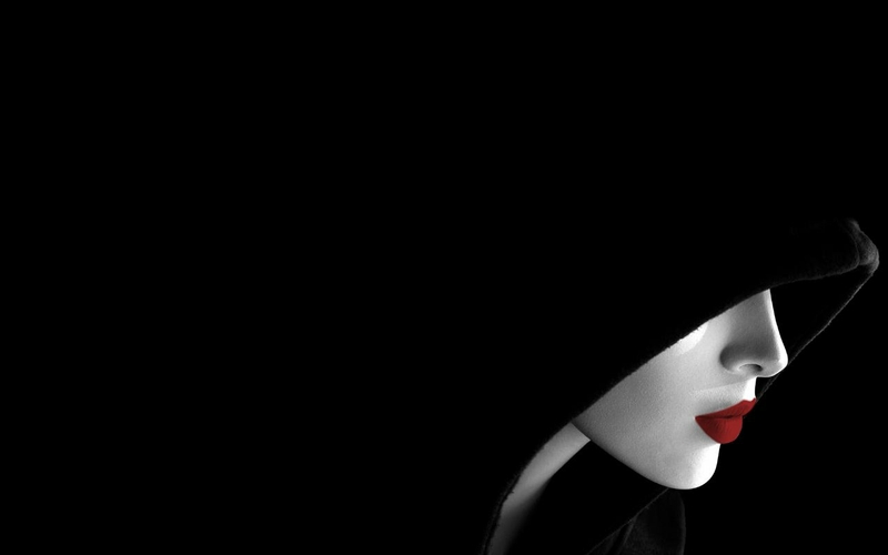 Lipstick Monk Selective Coloring Hooded Black Background Red Lips