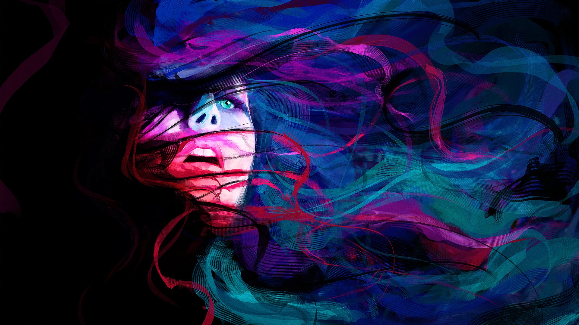 Abstract Girl Face Lines Psychedelic Mood Emotion Wallpaper