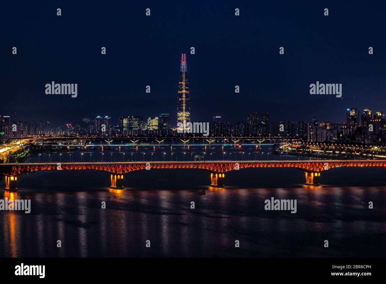 Lotte Tower And Seungsu Bridge Lit Up Taken At Night The Of