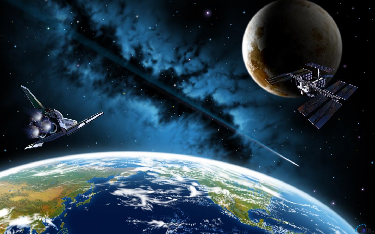 Wallpaper Iss And The Shuttle At Earth Orbit X Widescreen