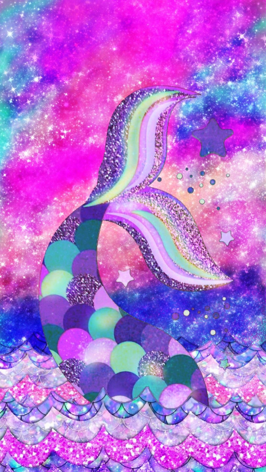 Galaxy Mermaid Tale Made By Me Purple Sparkly Wallpaper