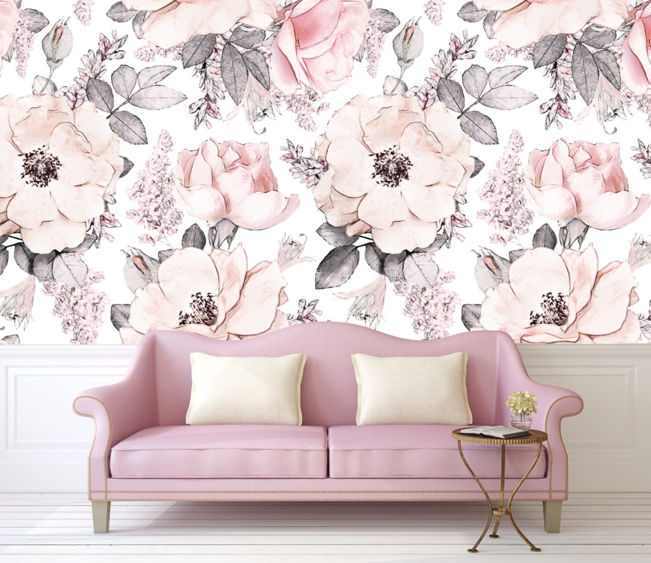 Snowy Rose Wallpaper Wallpaper for Baby Room Kids Room Etsy 1336x1156