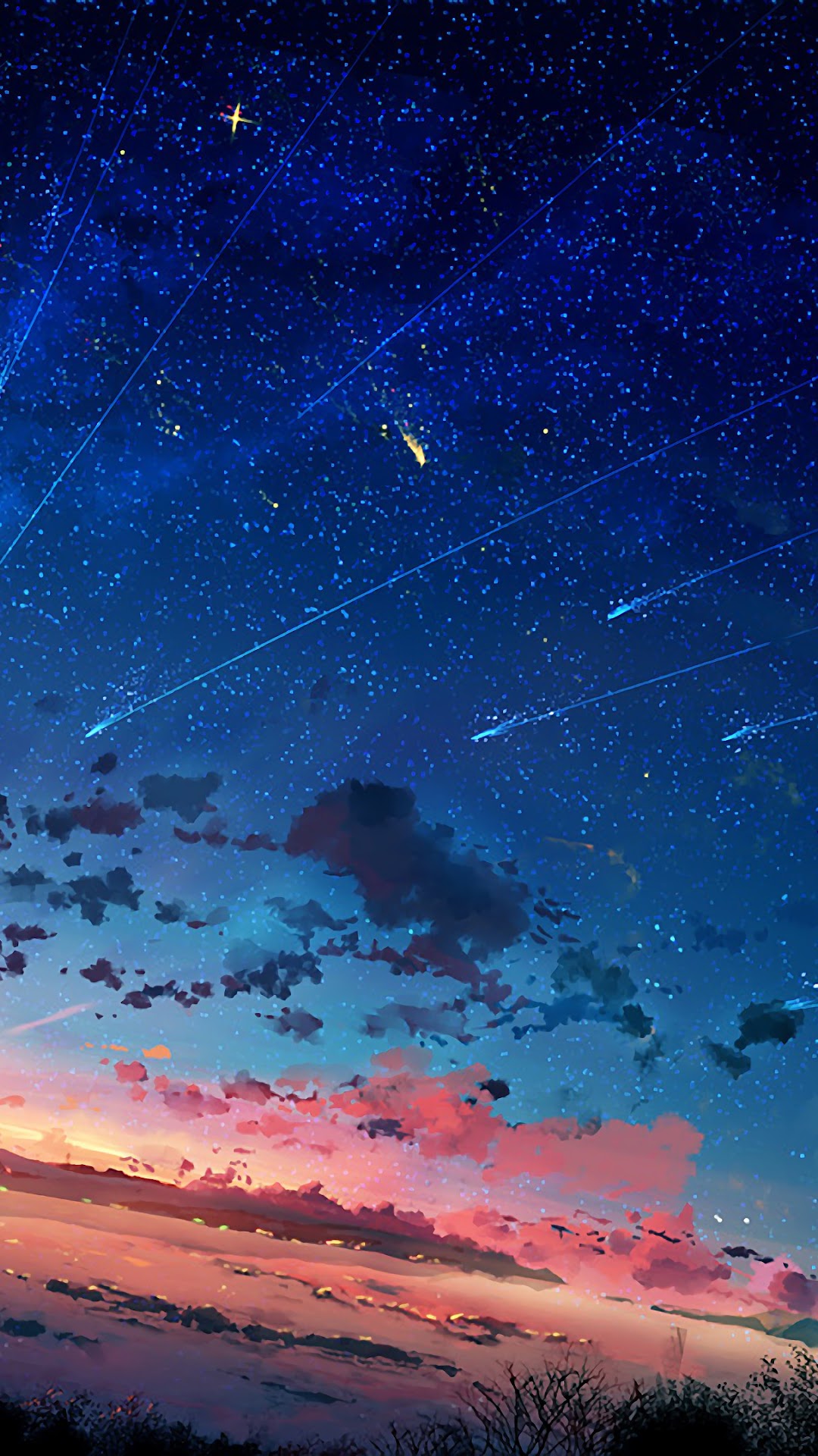 Anime Scenery Horizon Shooting Star Sunset 4k Wallpaper
