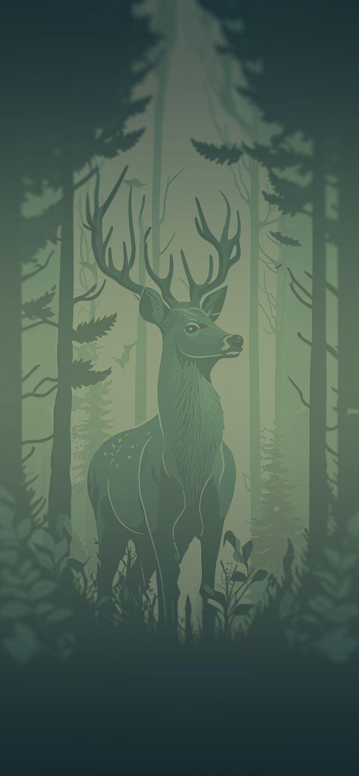 Deer In Forest Sage Green Wallpaper iPhone