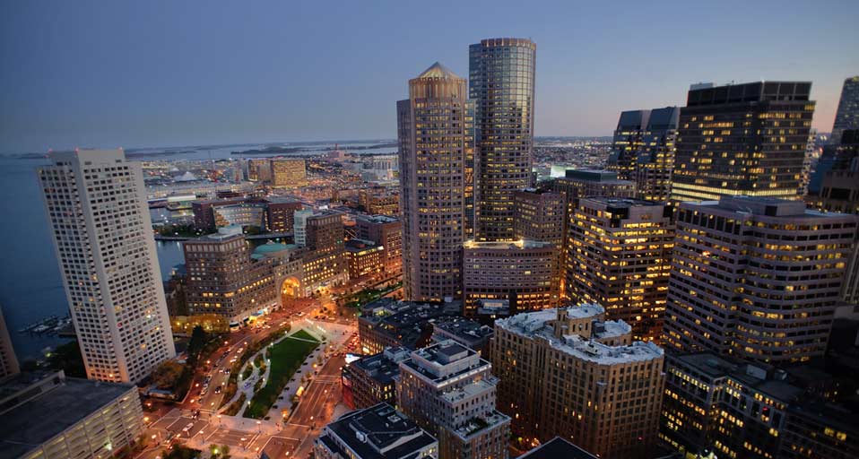 Boston Skyline Illuminated At Night