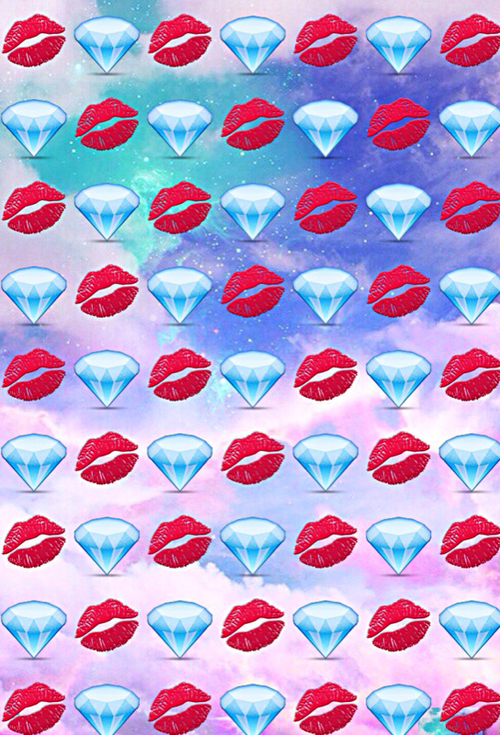 Cute Diamonds Emoji Galaxy Lips Pastel Star Wallpaper