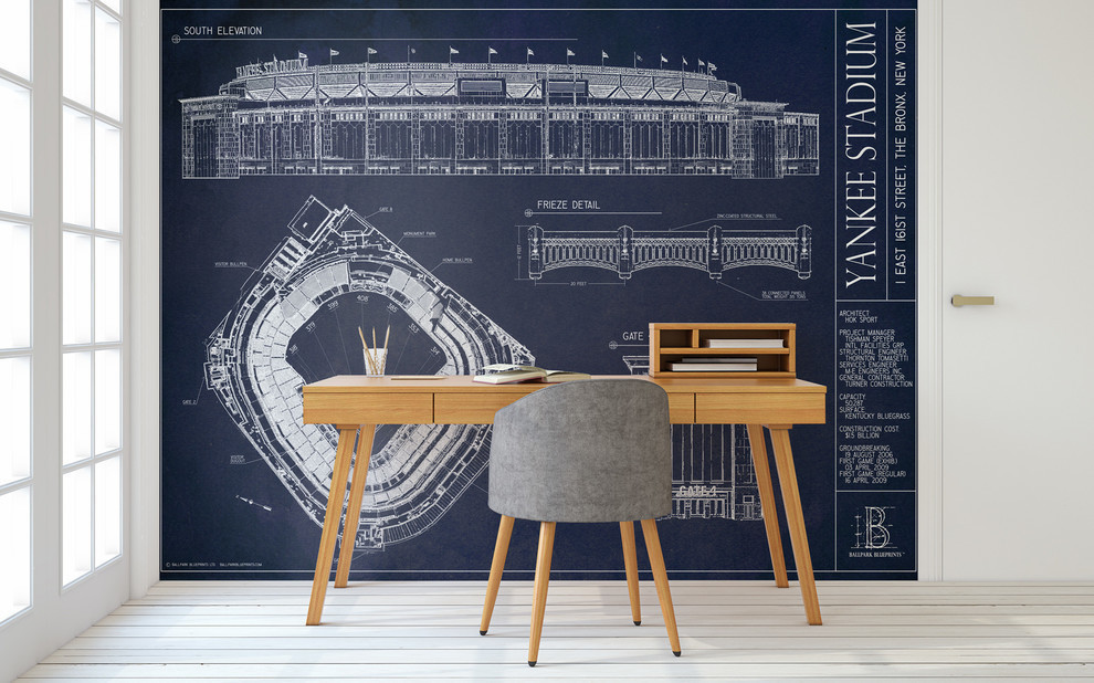 Yankee Stadium Blueprint Wallpaper Mural Contemporary