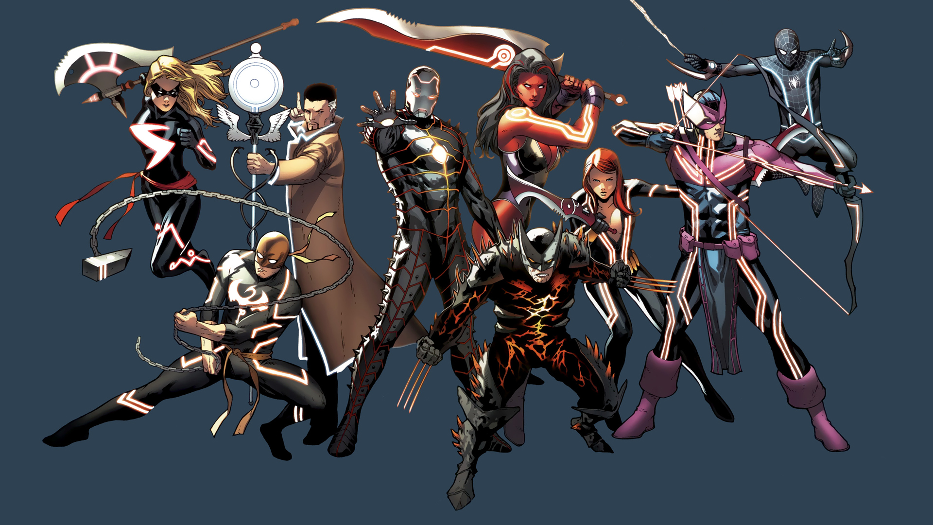 Iron Man Spider Wolverine Superheroes Weapons Fist Black