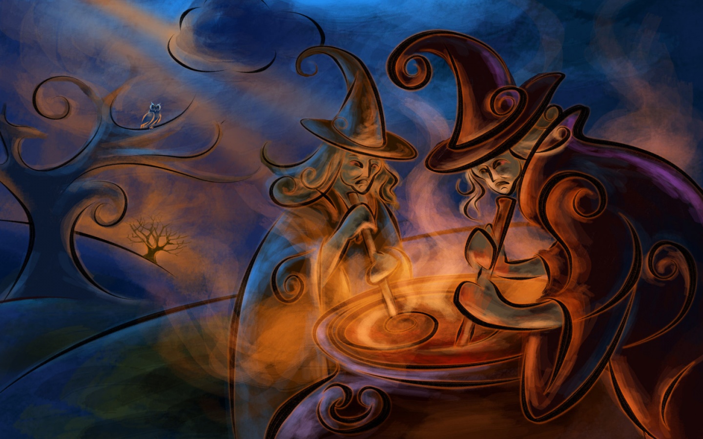 Witchcraft Magic Night Cauldron Desktop Pc And Mac Wallpaper