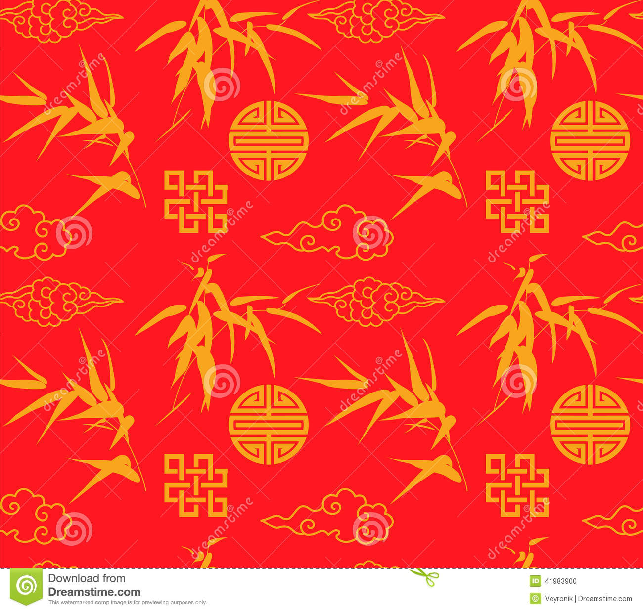 Chinese Bamboo Seamless Background Red Gold Traditional Wallpaper