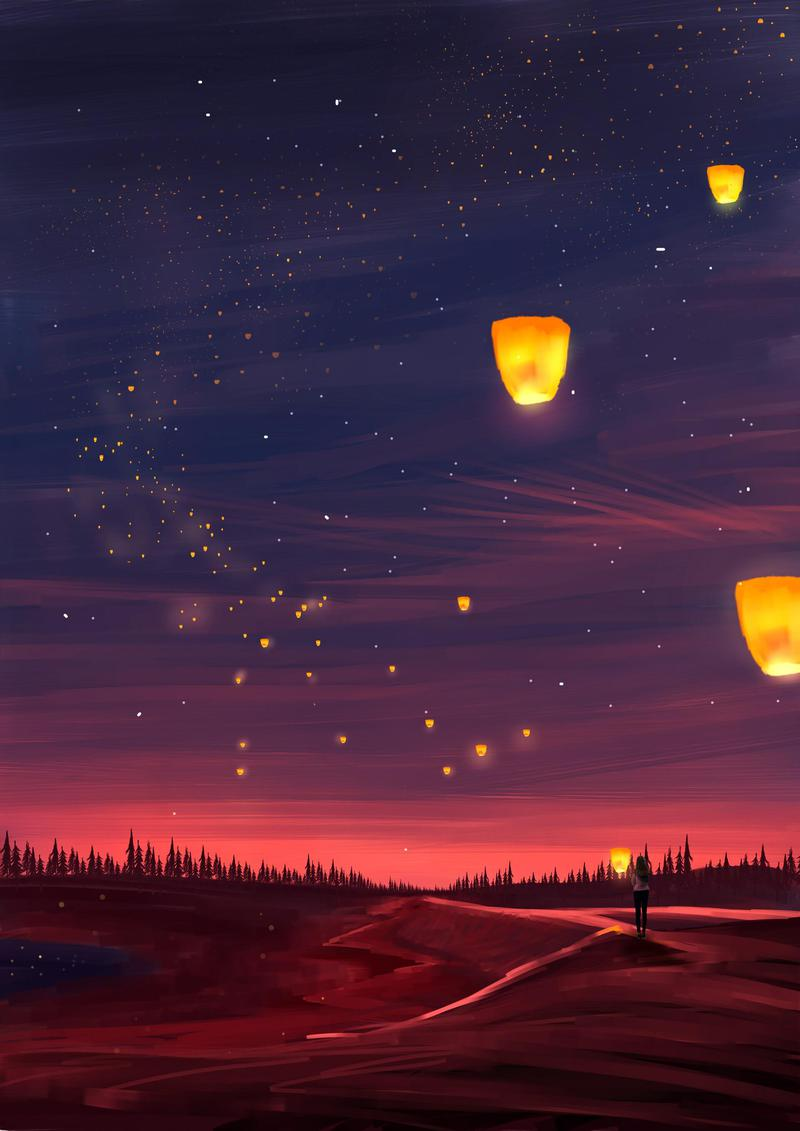 Wallpaper Day Lanterns Art Lights Night Dark For HD 4k