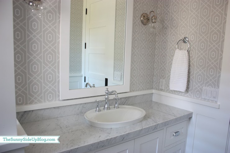 Gray Geometric Wallpaper   Transitional   bathroom   Sunny Side Up 740x493