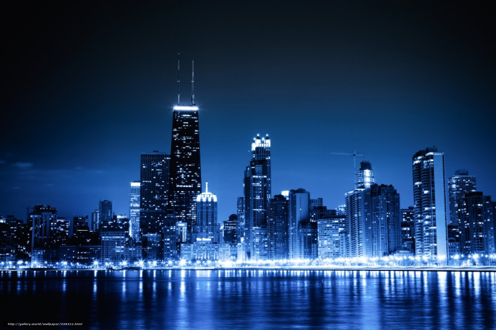 wallpaper Chicago blue night city lights free desktop wallpaper