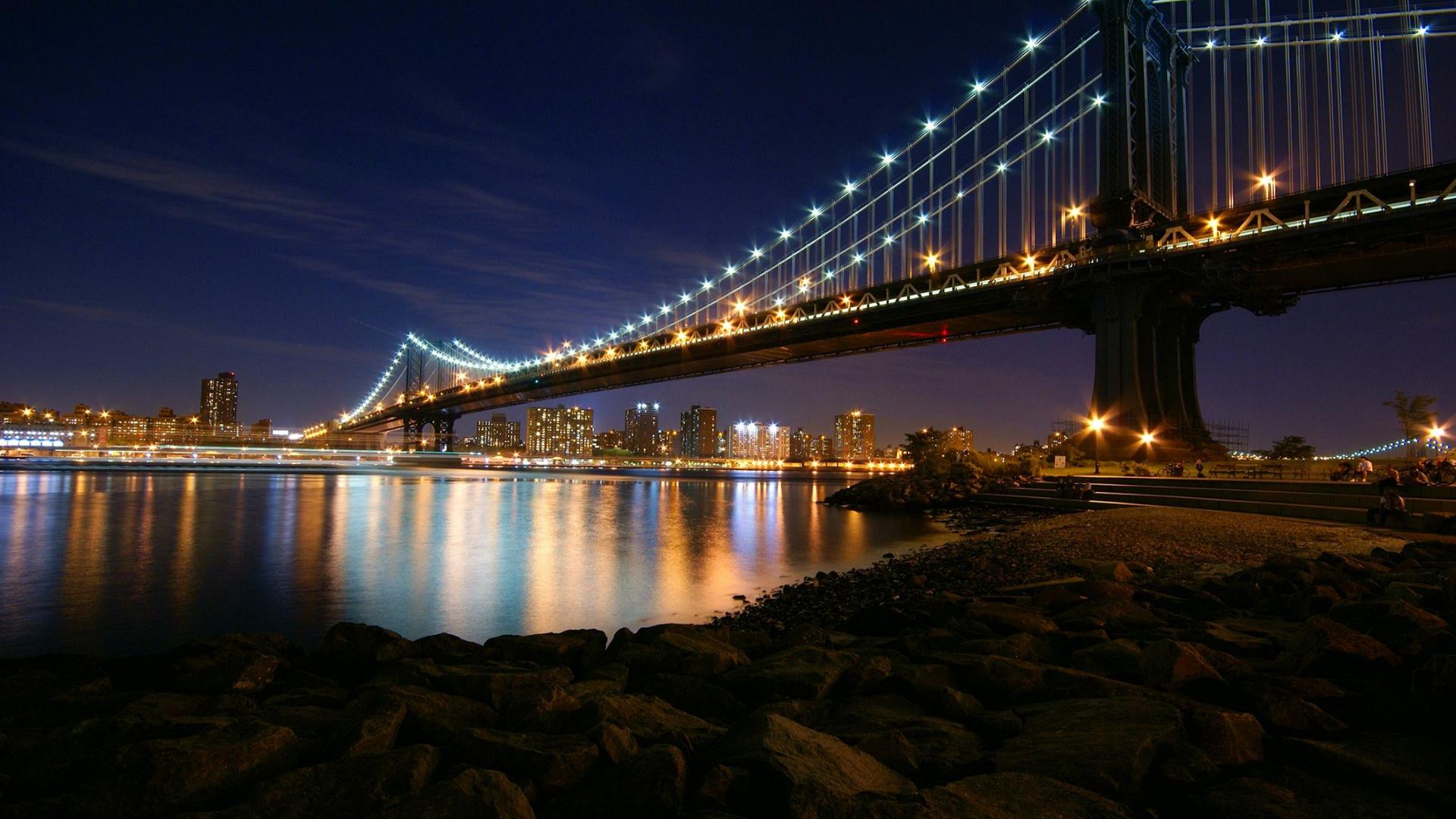 Manhattan Bridge At Night HD Wallpaper Digitalhintnet