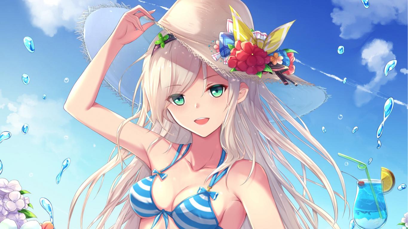 Download 1366x768 Wallpaper Anime Girl Holiday Fun Bikini