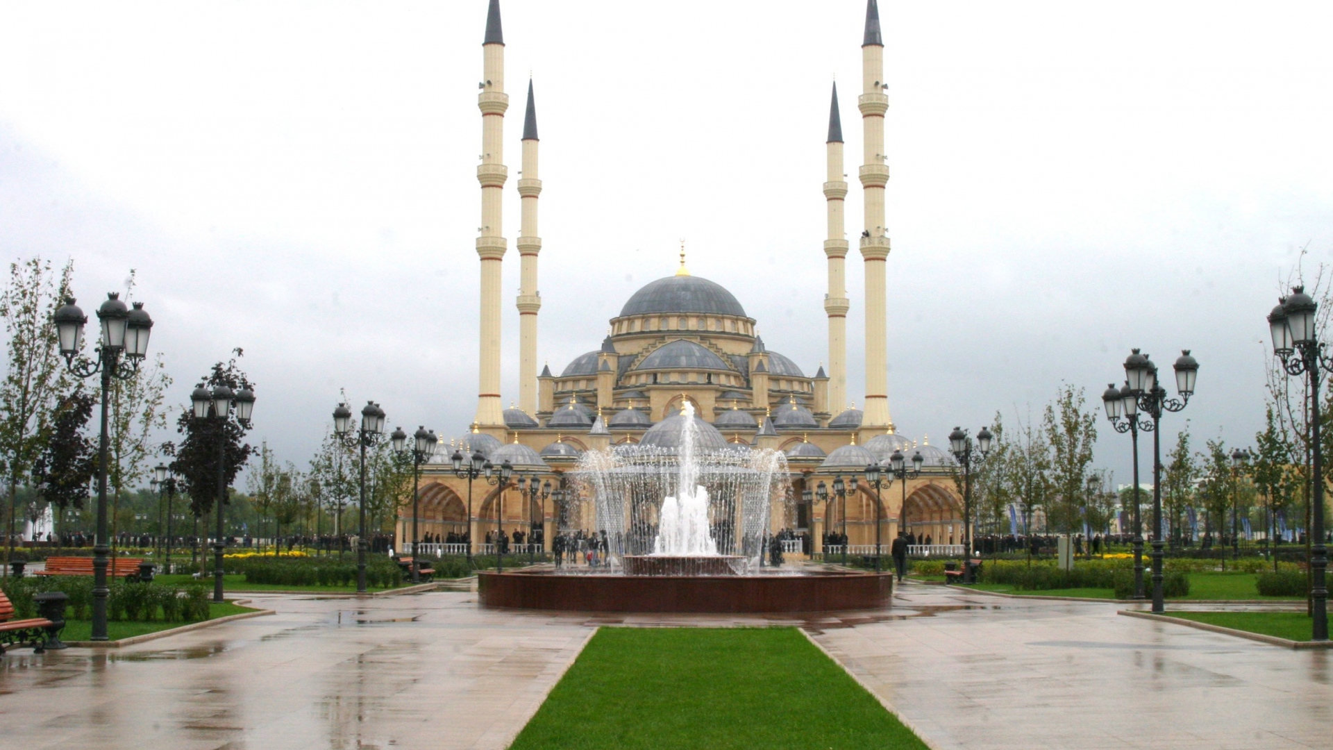 Grozny Mosque Heart Fountain City Full Hd 1080p Background