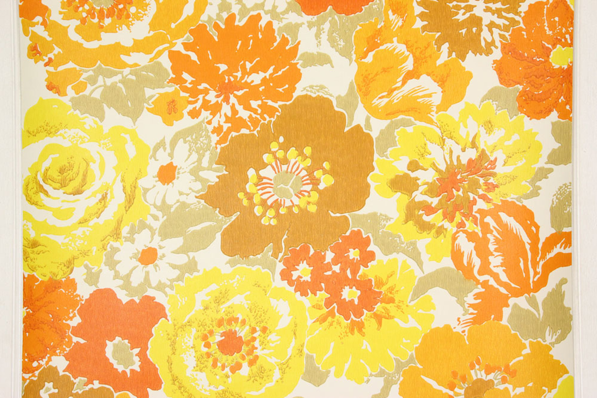 1970s Vintage Wallpaper Retro Brown Orange And Yellow Flowers