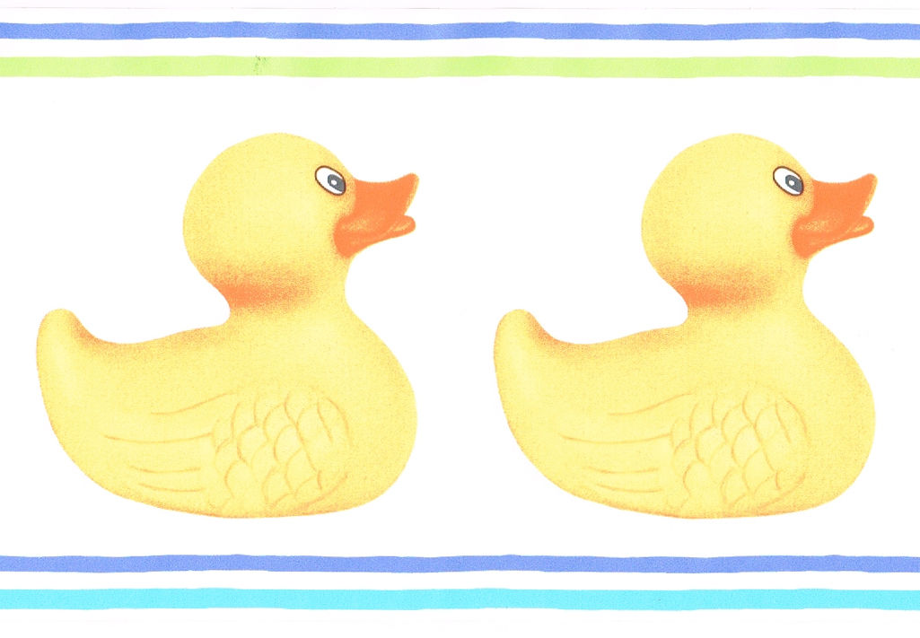 Yellow Rubber Duck Ducky Duckies Blue Green Stripe Bath Room Wall