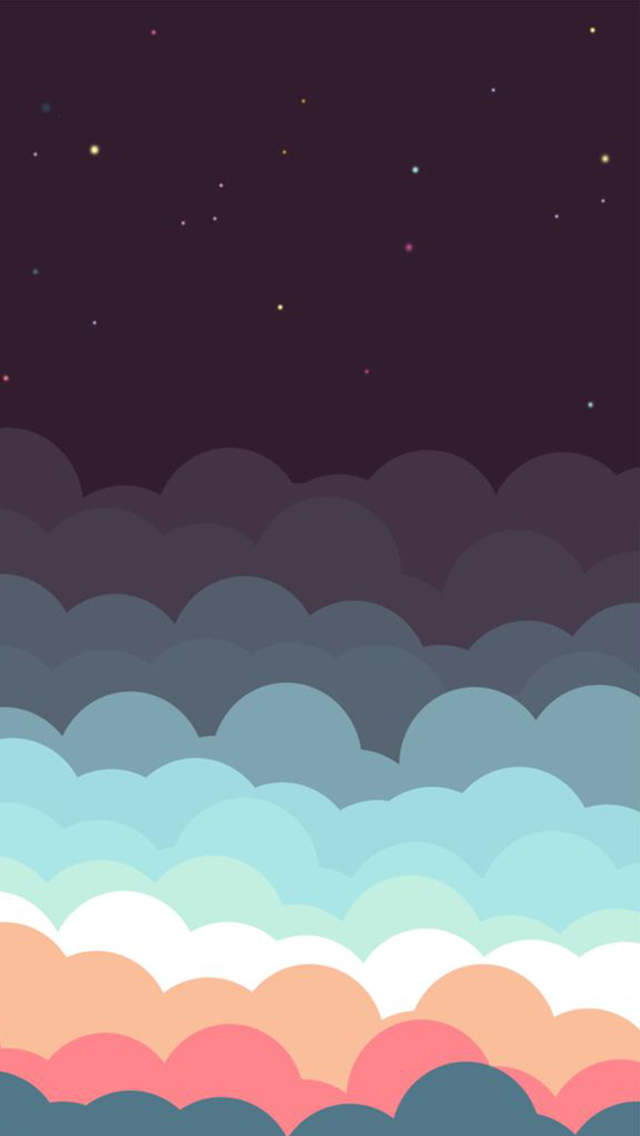 Colorful Clouds And Stars Illustration iPhone Wallpaper
