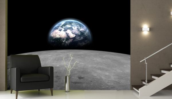 Living Space With Earth From Moon Mural Wallpaper Stunning Ceiling