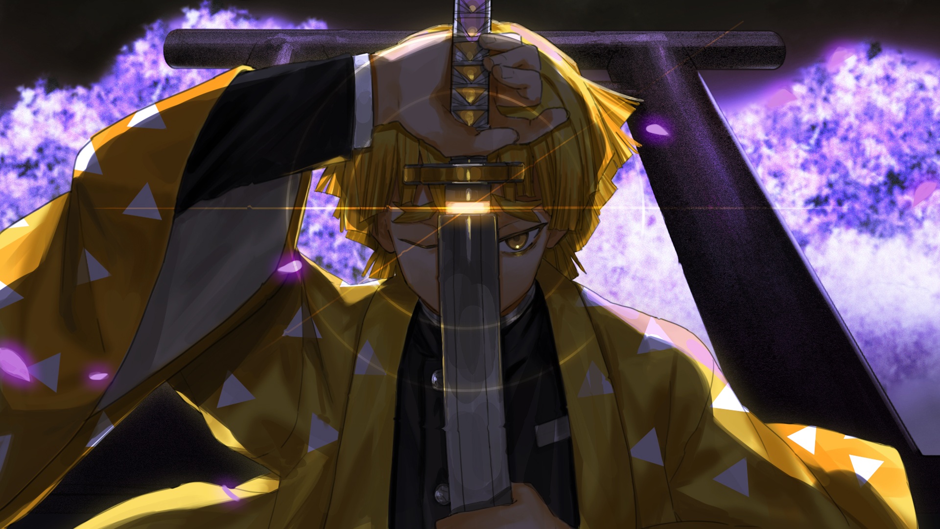 Zenitsu Agatsuma With Katana Wallpaper