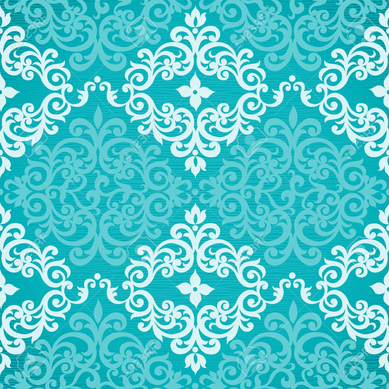 Vector Seamless Pattern With Swirls And Floral Motifs In Retro