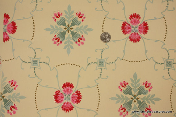 S Vintage Wallpaper Cranberry Pink And Green Antique Victorian