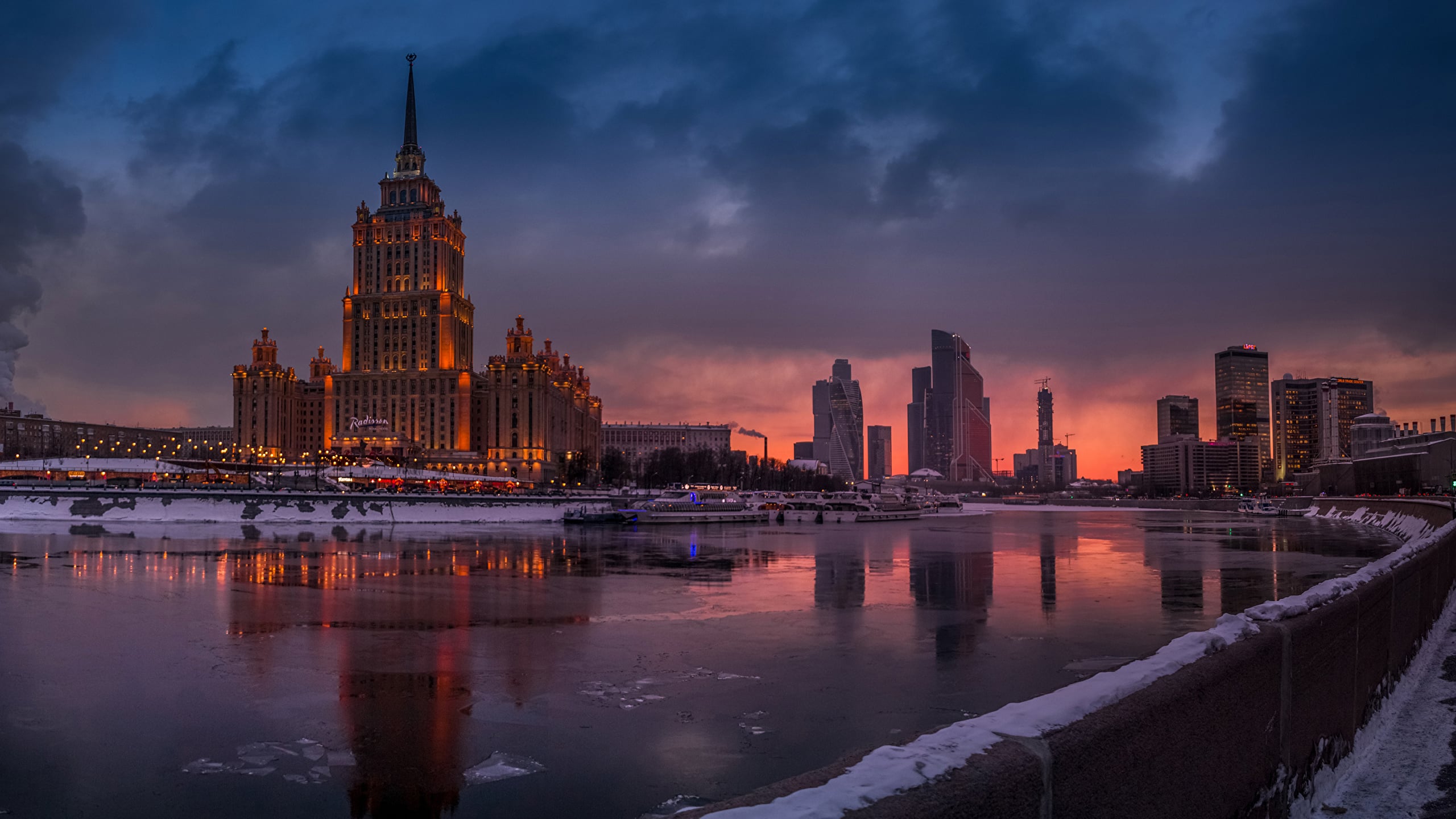 Desktop Wallpaper Moscow Russia Winter Pier Rivers