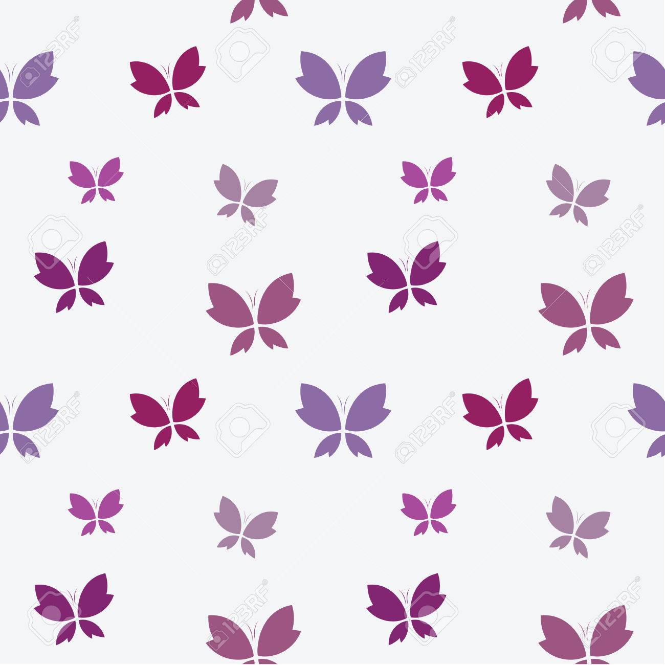 Vector Seamless Pattern With Purple Butterfly On White Background