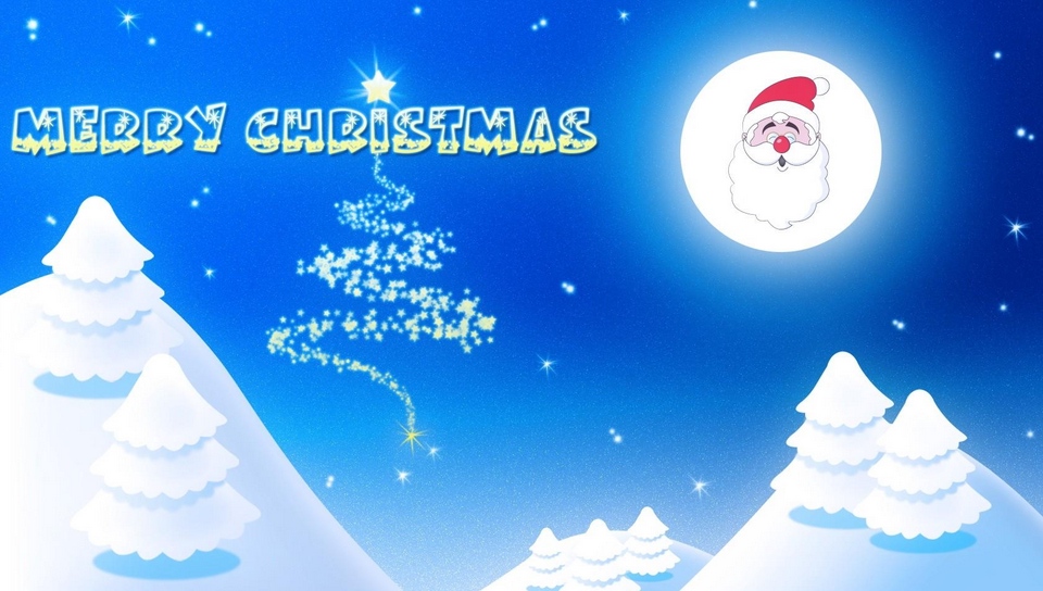 Wallpaper Santa Claus Smile Moon Tree Night