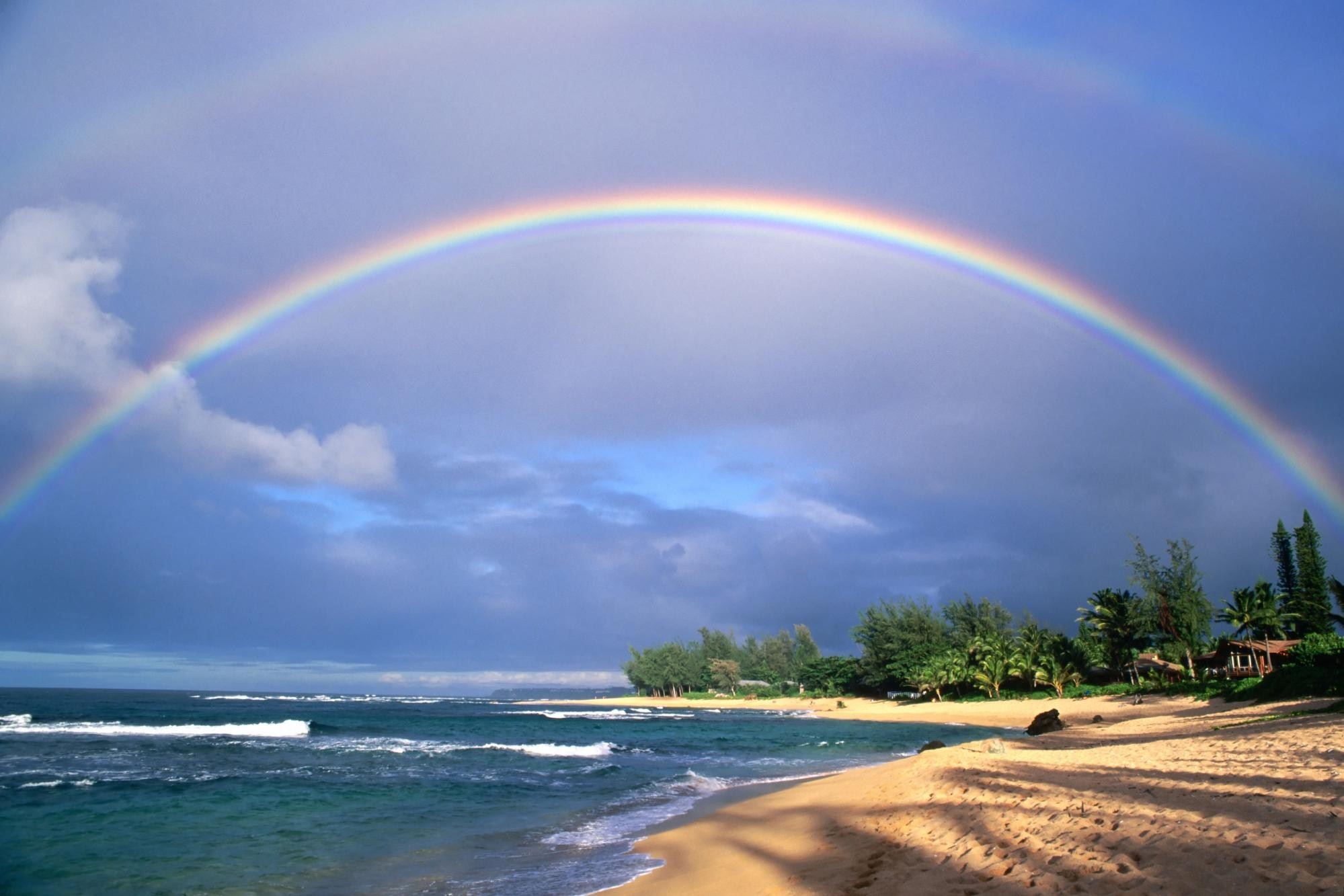 Rainbow On Beach Wallpaper HD