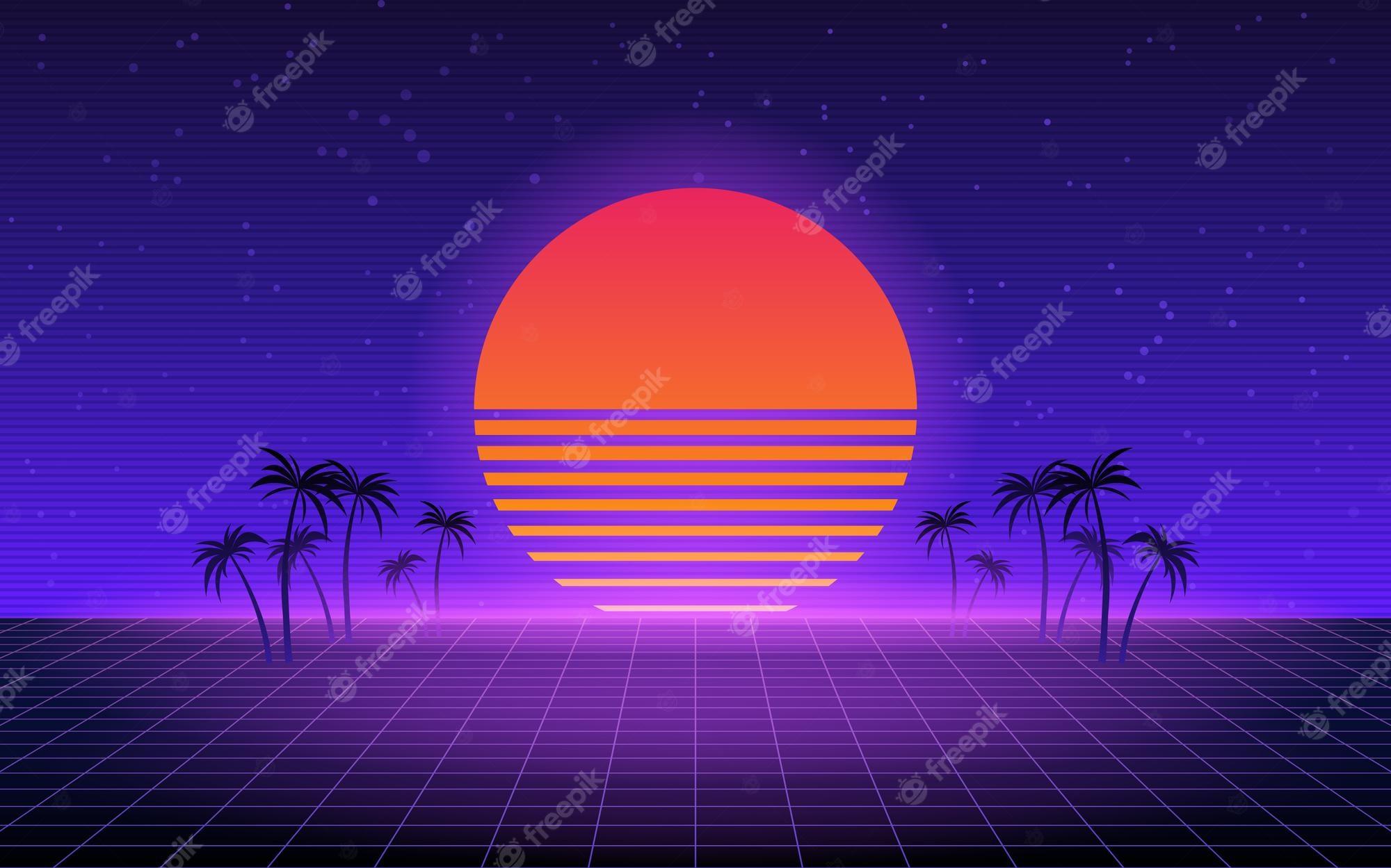 Premium Vector 80s style retro background with sun and