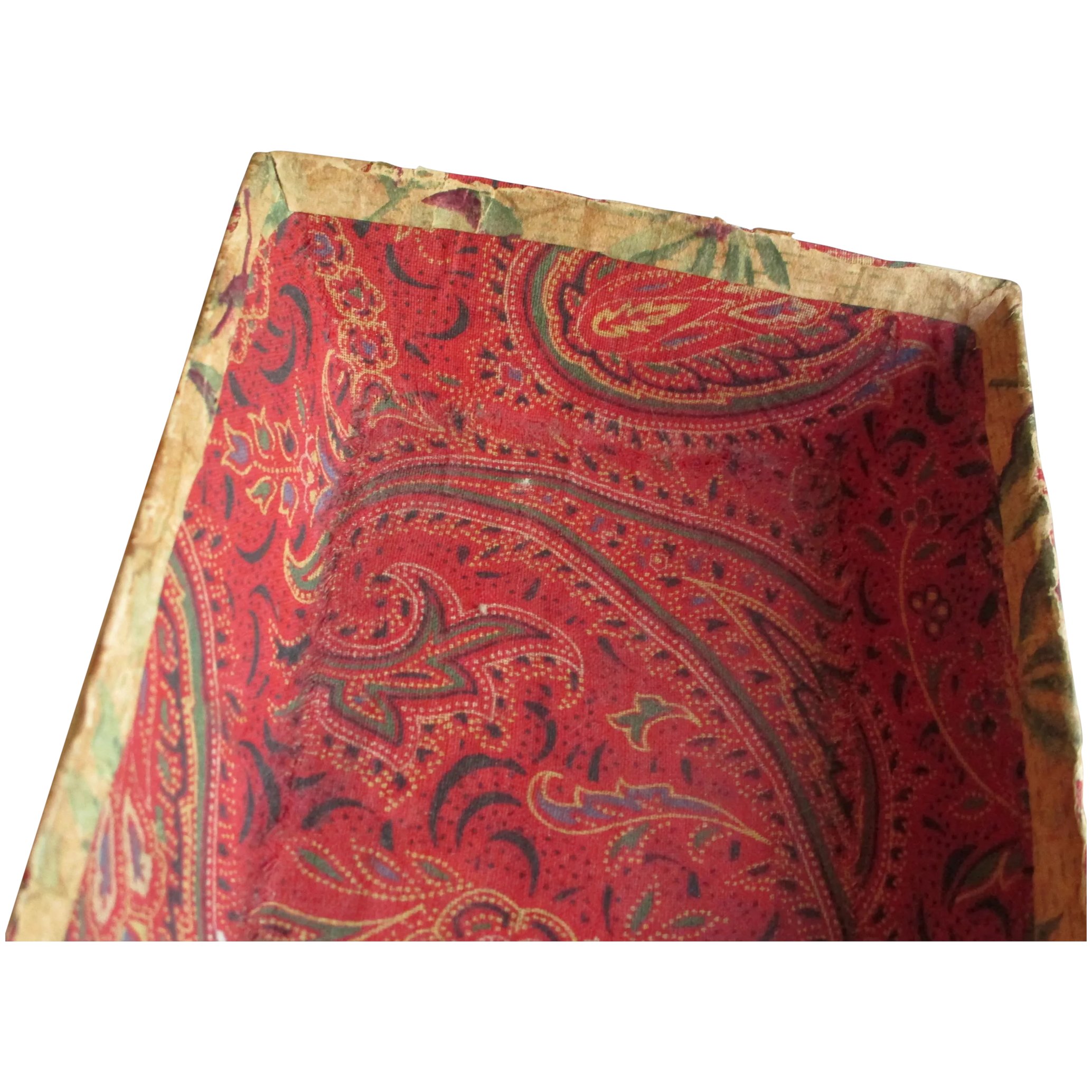 Antique Mennonite Folk Art Decorated Fabric Wallpaper Box