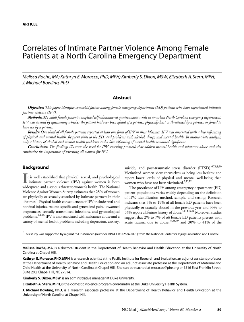 Pdf Correlates Of Intimate Partner Violence Among Female Patients