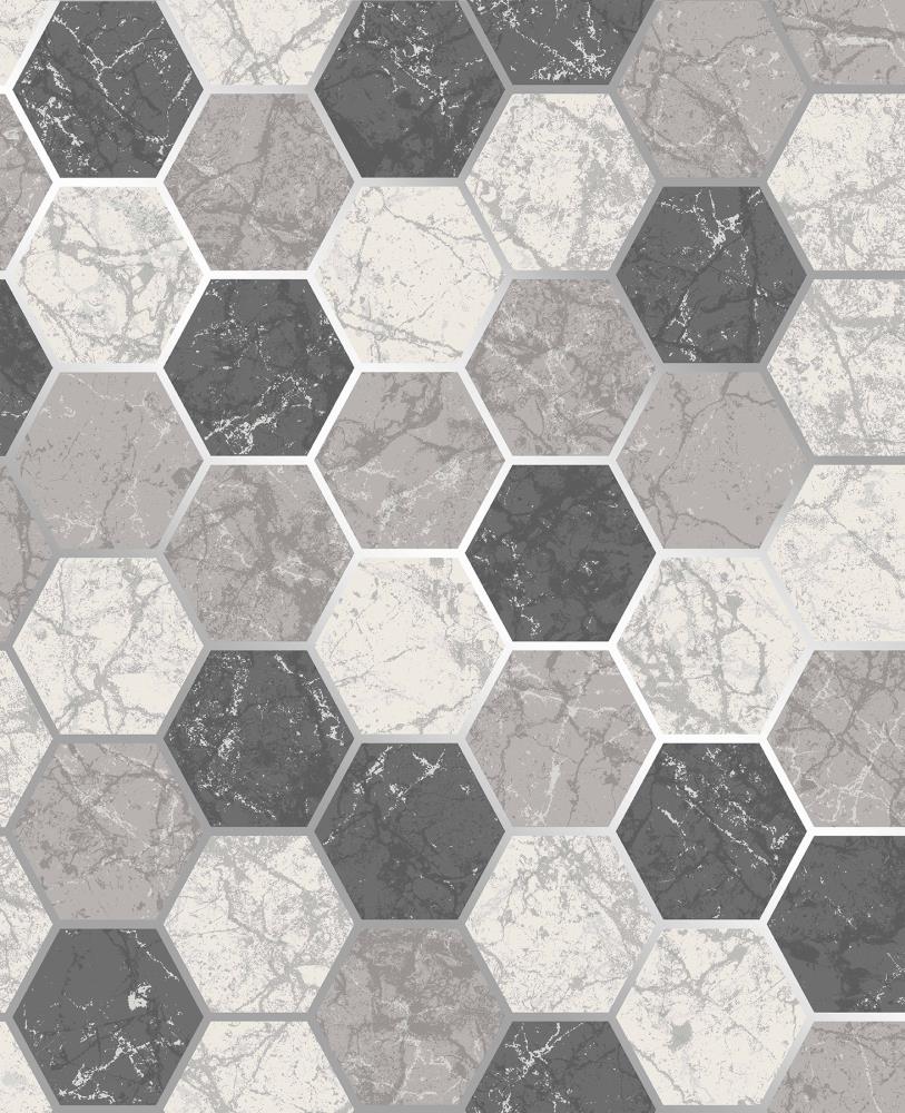 Crown Margaret Charcoal Marble Hexagon Wallpaper In The