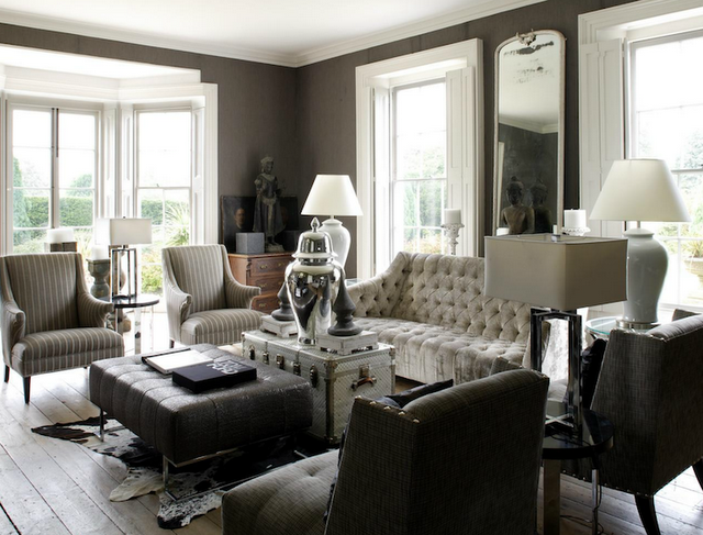 Black White And Grey Living Room Design Grasscloth Wallpaper