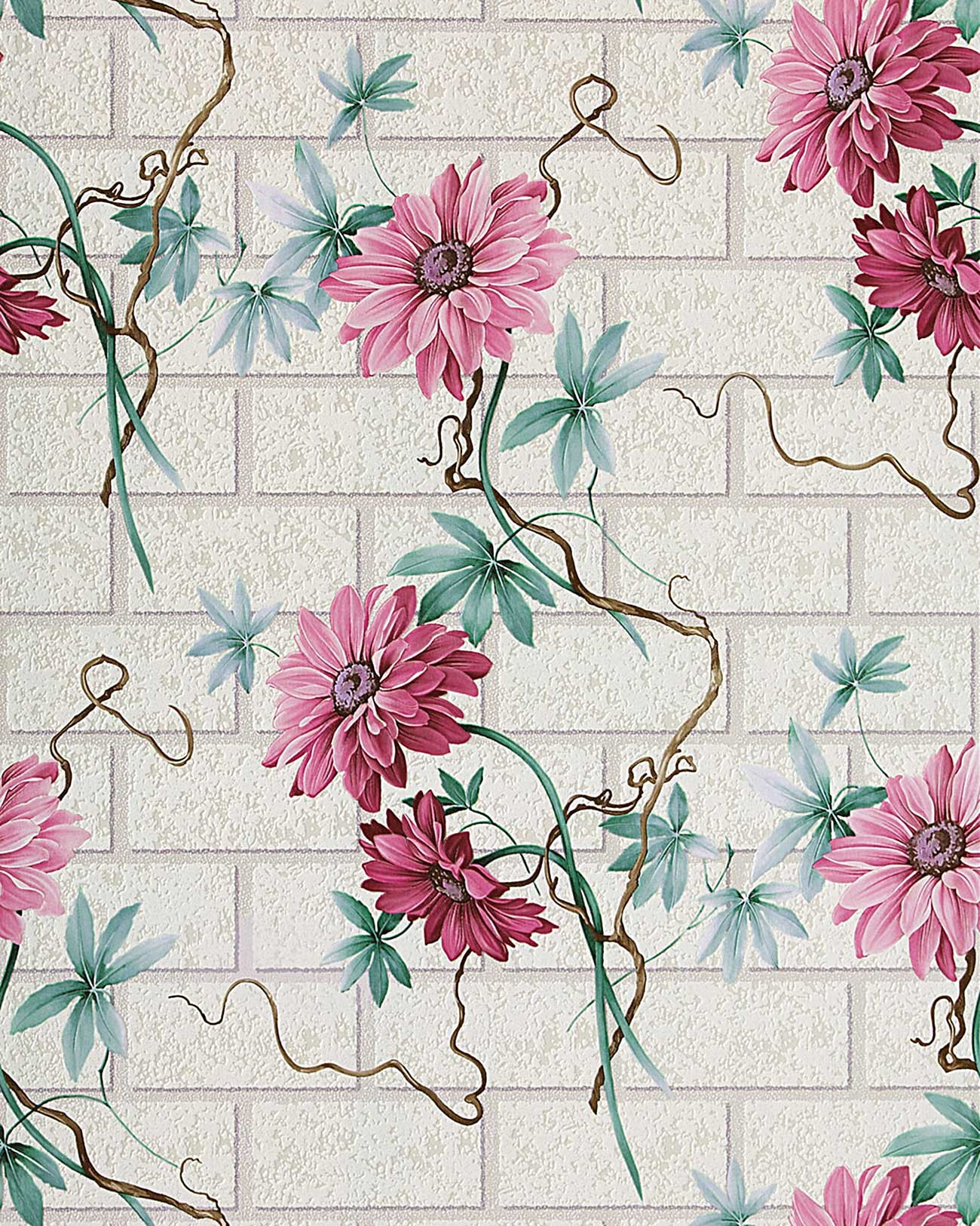 Wallpaper Wall Decor Mural Brick Floral Edem White Mint