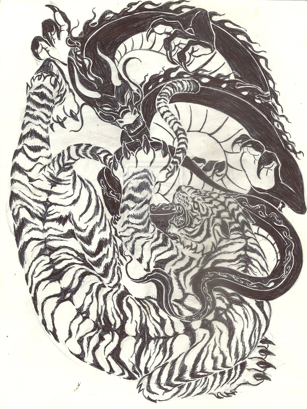 Wolf Vs Dragon Tattoo Tiger Wallpaper