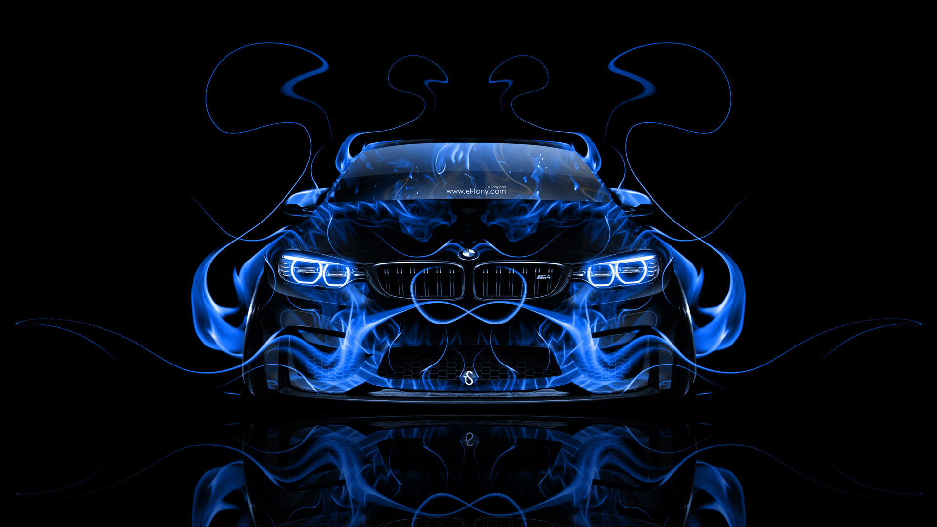Bmw M4 Tuning Front Blue Fire Abstract Car HD Wallpaper Design