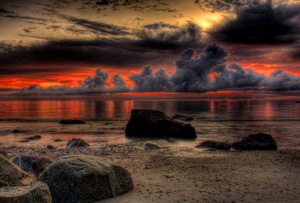 Wallpaper beach clouds sunset dark clouds sea ocean desktop